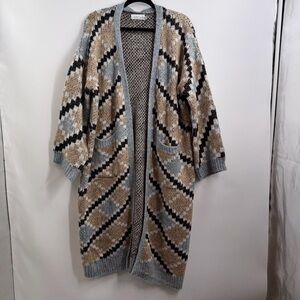 Petal + Pup Rasmus Cardigan M Geometric Longline Oversized Chunky Knit Duster